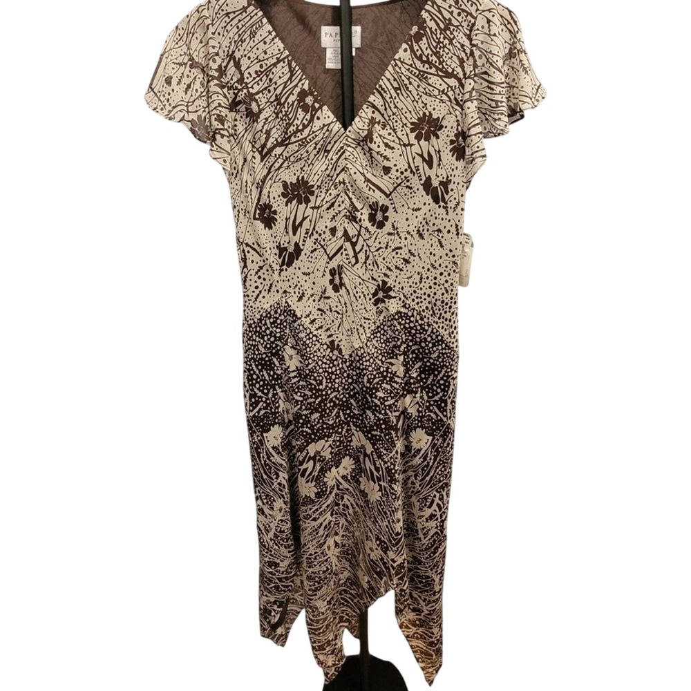 NWT Vintage Y2K‎ Brown Silk Dress 8P Whimsigoth Fairy Grunge Handkerchief Hem